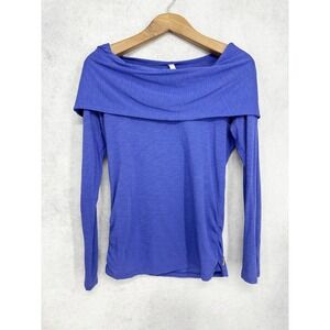 Lucy Activewear Blue Off the Shoulder Long Sleeve Side Ruched Top Size XS